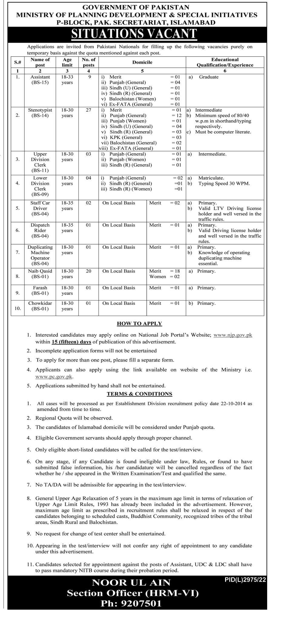 Ministry Of Planning Jobs