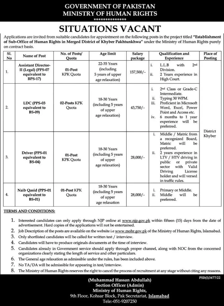 Latest Ministry Of Human Rights Jobs