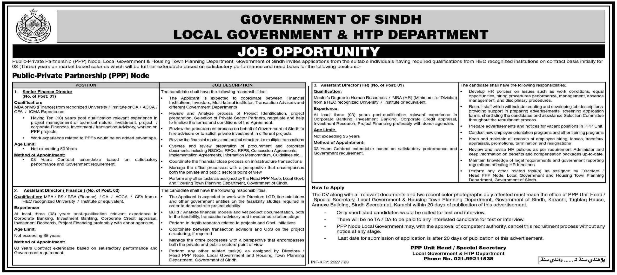Govt Sindh Local Department Jobs