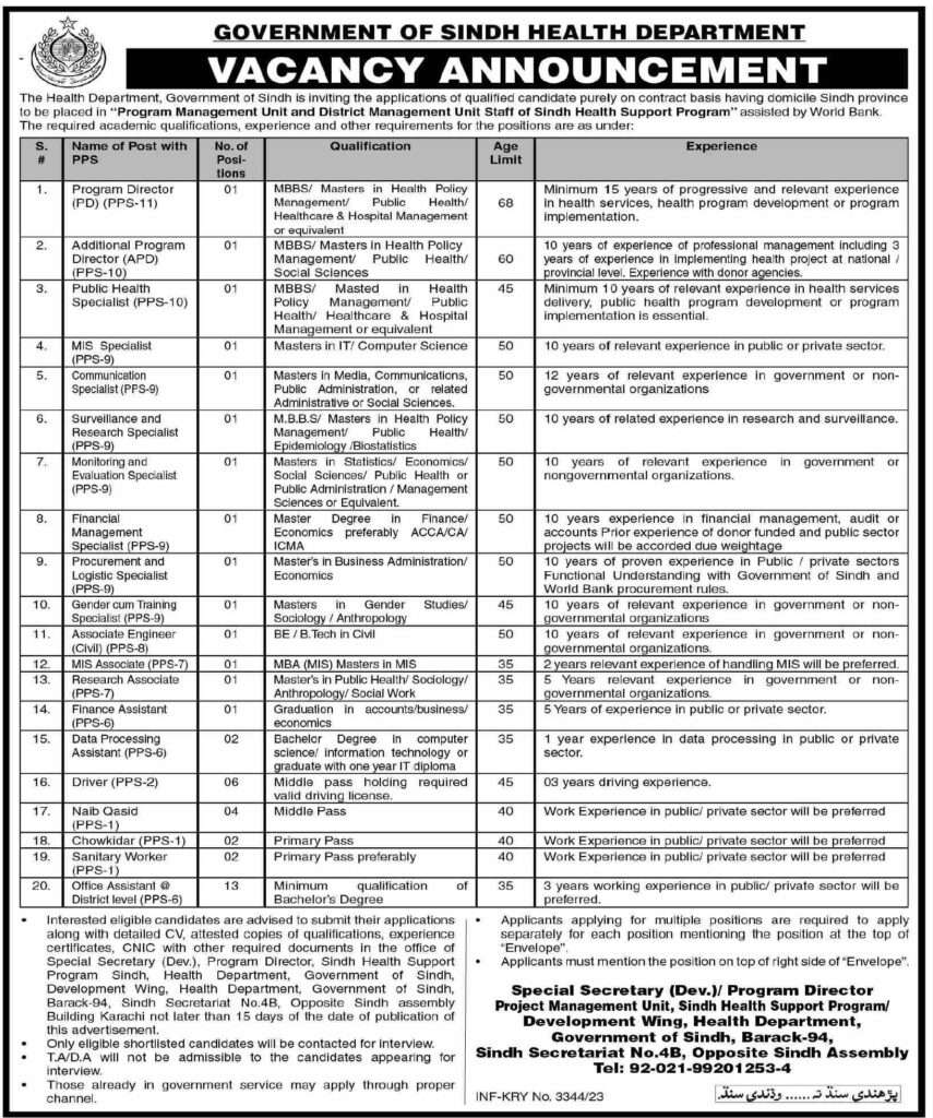 Health Department Karachi Jobs