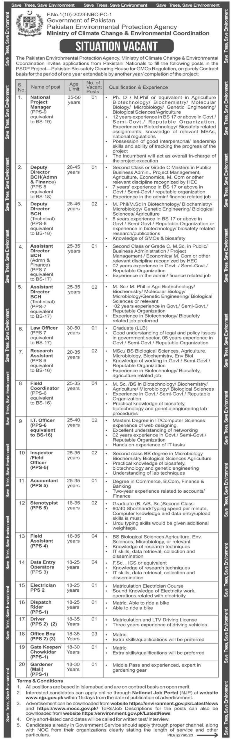 Govt Pakistan Ministry Of Climate Change Jobs