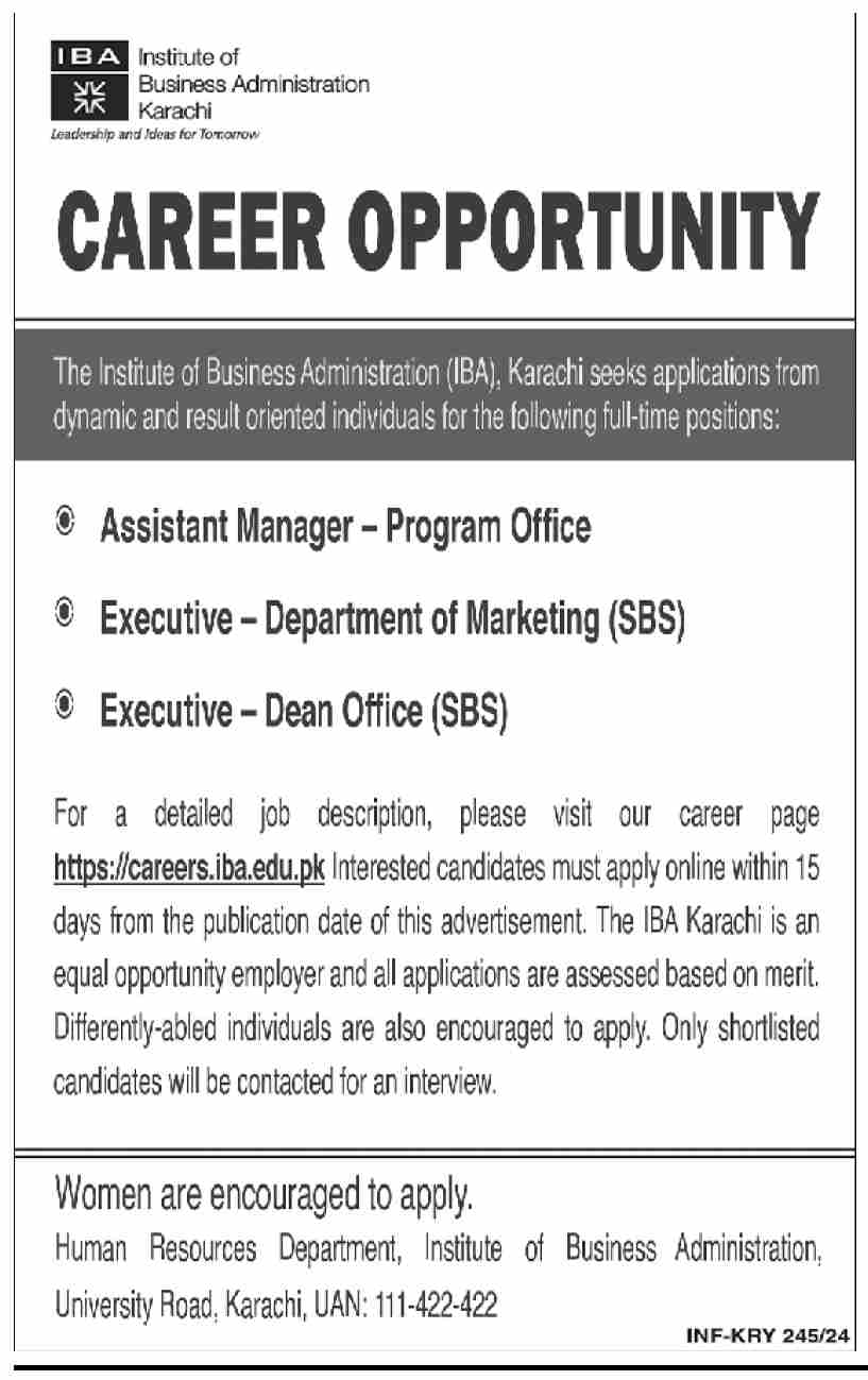 Institute Of Business Administration Iba Karachi Jobs 2024