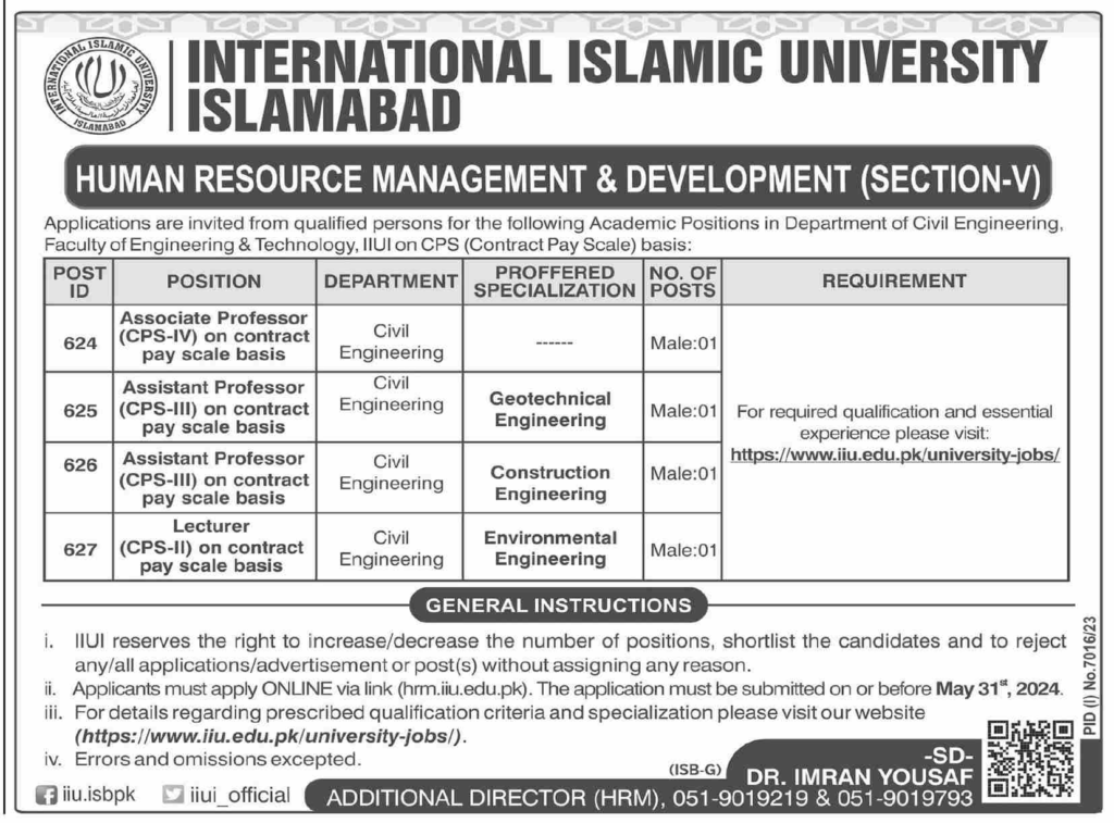 International Islamic University Islamabad Iiui Faculty Jobs, Iiui Faculty Jobs, Iiui Professor Jobs