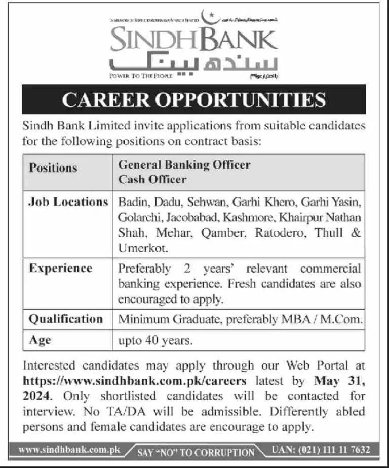 Sindh Bank Limited Jobs Apply Online For General Banking And Cash Officer, Sindh Bank Limited Jobs Apply Online For Pakistan, Online Apply For Jobs In Sindh Bank, Sindh Bank Jobs Rozee Pk, Sindh Bank Jobs Advertisement, Sindh Bank Cashier Jobs, Sindh Bank Online Account Opening, Sindh Bank Limited Jobs Apply Online For Near Karachi, Sindh Bank Loan Online Apply,