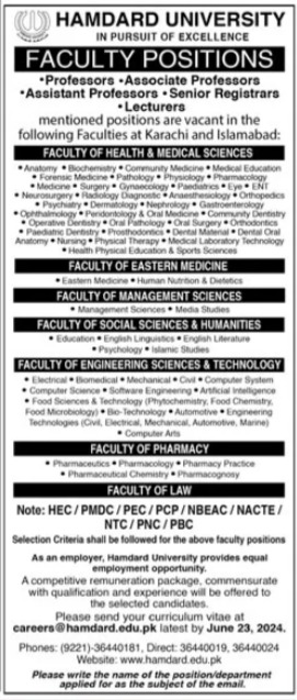 Exciting Faculty Positions Announced At Hamdard University 2024, Exciting Faculty Positions Announced At Hamdard University 2024 Last Date, Hamdard University Jobs 2024, Hamdard University Jobs 2024 Karachi, Hamdard University Jobs 2024 Online Apply, Hamdard University Jobs 2024 Last Date, Hamdard Company Jobs In Karachi, Hamdard Job Vacancies, Hamdard Foundation Jobs, Hamdard University Lecturer Salary,