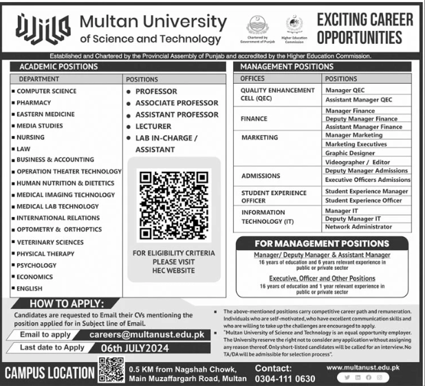 Multan University Of Science And Technology Teaching Jobs 2024, Multan University Of Science And Technology Teaching Jobs 2024 Apply, Multan University Of Science And Technology Jobs 2024, Multan University Of Science And Technology Jobs 2024 Apply Online, Multan University Jobs, Multan University Of Science And Technology Last Date To Apply, Multan University Of Science And Technology Is Private Or Government,