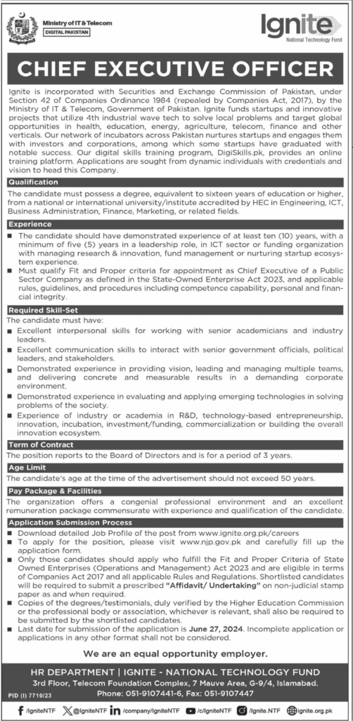 Ministry Of It And Telecom Jobs 2024 For Chief Executive Officer, Ministry Of It And Telecom Jobs 2024 Karachi, Ministry Of It And Telecom Jobs 2024 Last Date, Ministry Of It And Telecom Jobs 2024 Application Form, Ministry Of It And Telecom Jobs 2024 For Female, Ministry Of It And Telecom Jobs 2024 Apply Online, Ministry Of Information Technology And Telecom