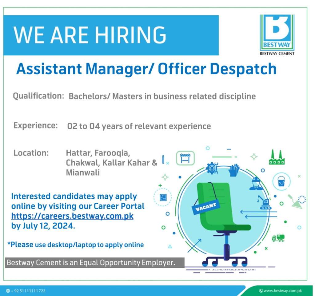 Join Bestway Cement As An Assistant Manager/Officer Despatch, Join Bestway Cement As An Assistant Manager Officer Despatch Online, Bestway Cement Jobs Advertisement, Bestway Cement Employee Benefits, Bestway Cement Hr Email Address, Bestway Cement Salary, Bestway Cement Hr Contact, Bestway Cement Website