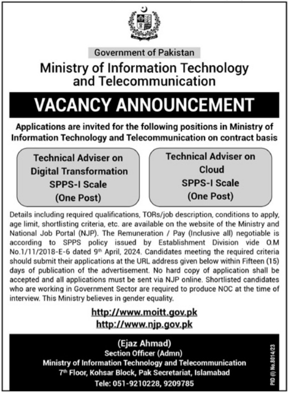 Latest Government Of Pakistan Ministry Of Information Technology And Telecommunication Jobs, Latest Government Of Pakistan Ministry Of Information Technology And Telecommunication Jobs 2024, Vacancy Announcement At Ministry Of Information Technology And Telecommunication, Ministry Of Information Technology And Telecommunication Jobs 2024, Ministry Of Information Technology And Telecommunication Jobs Near Karachi, Ministry Of Information Technology And Telecommunication Jobs 2024 Karachi, Ministry Of Information Technology And Telecommunication Jobs 2024 Apply Online,