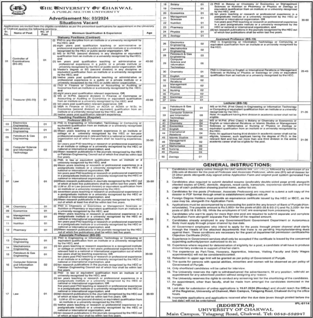 Job Opportunities At The University Of Chakwal