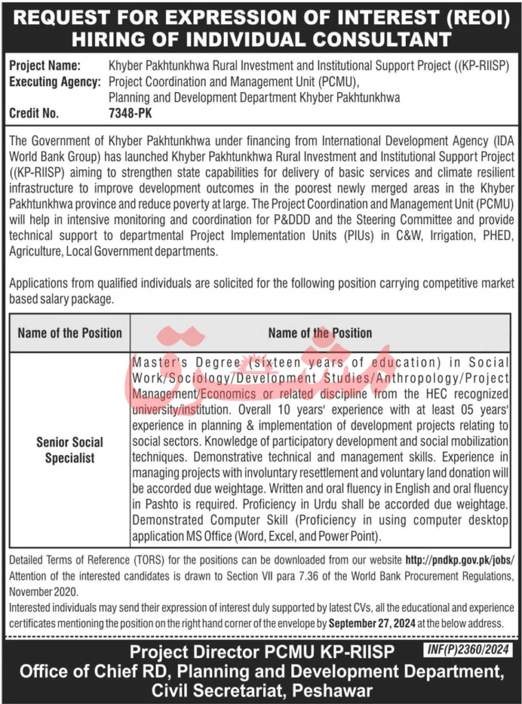 Latest Positions at Planning and Development Department KPK 2024 2 Latest Positions at Planning and Development Department KPK