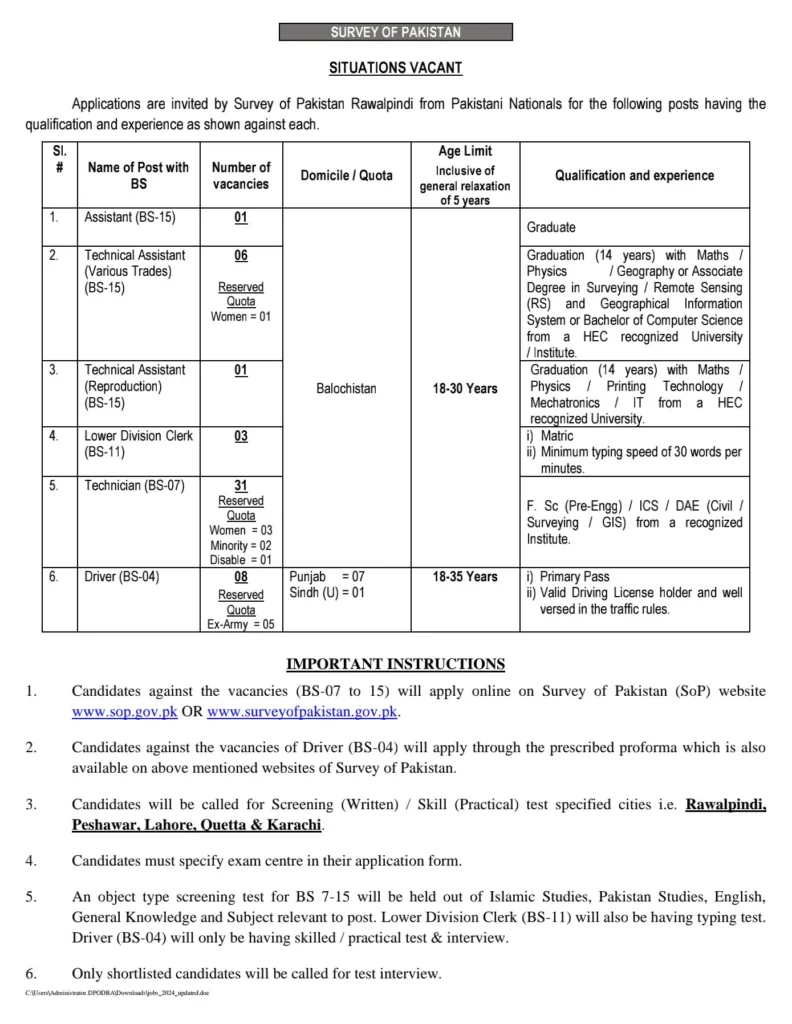 Latest Job Opportunities at Survey of Pakistan 2024 2 Latest Job Opportunities at Survey of Pakistan