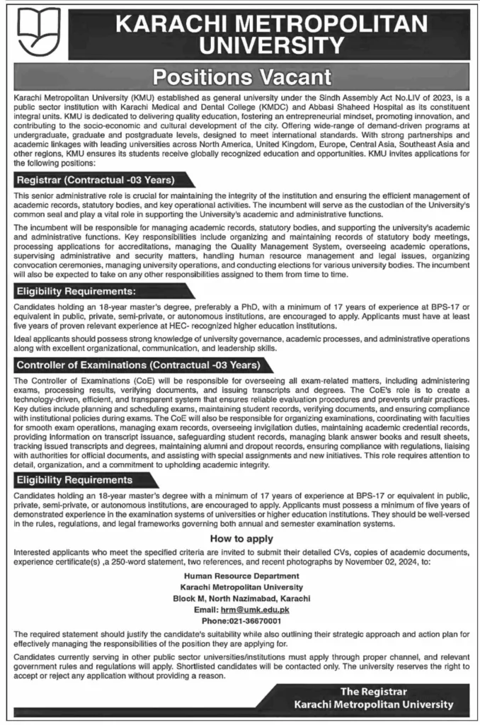 Latest Karachi Metropolitan University New Jobs 2024 2 image 182