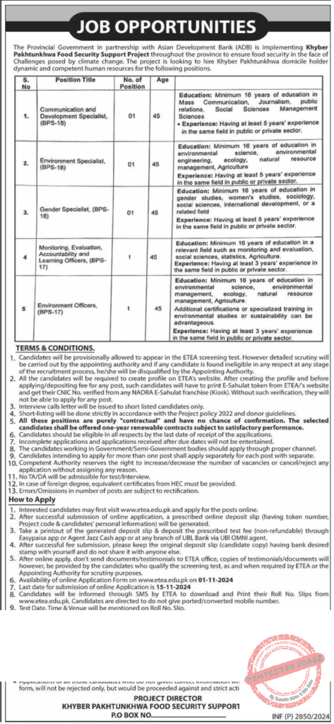 Latest Khyber Pakhtunkhwa Food Security Support Project Jobs 2024 2 Latest Khyber Pakhtunkhwa Food Security Support Project Jobs