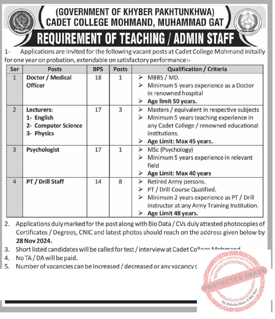 Latest Cadet College Mohmand Lecturer Jobs 2024 2 Latest Cadet College Mohmand Lecturer Jobs