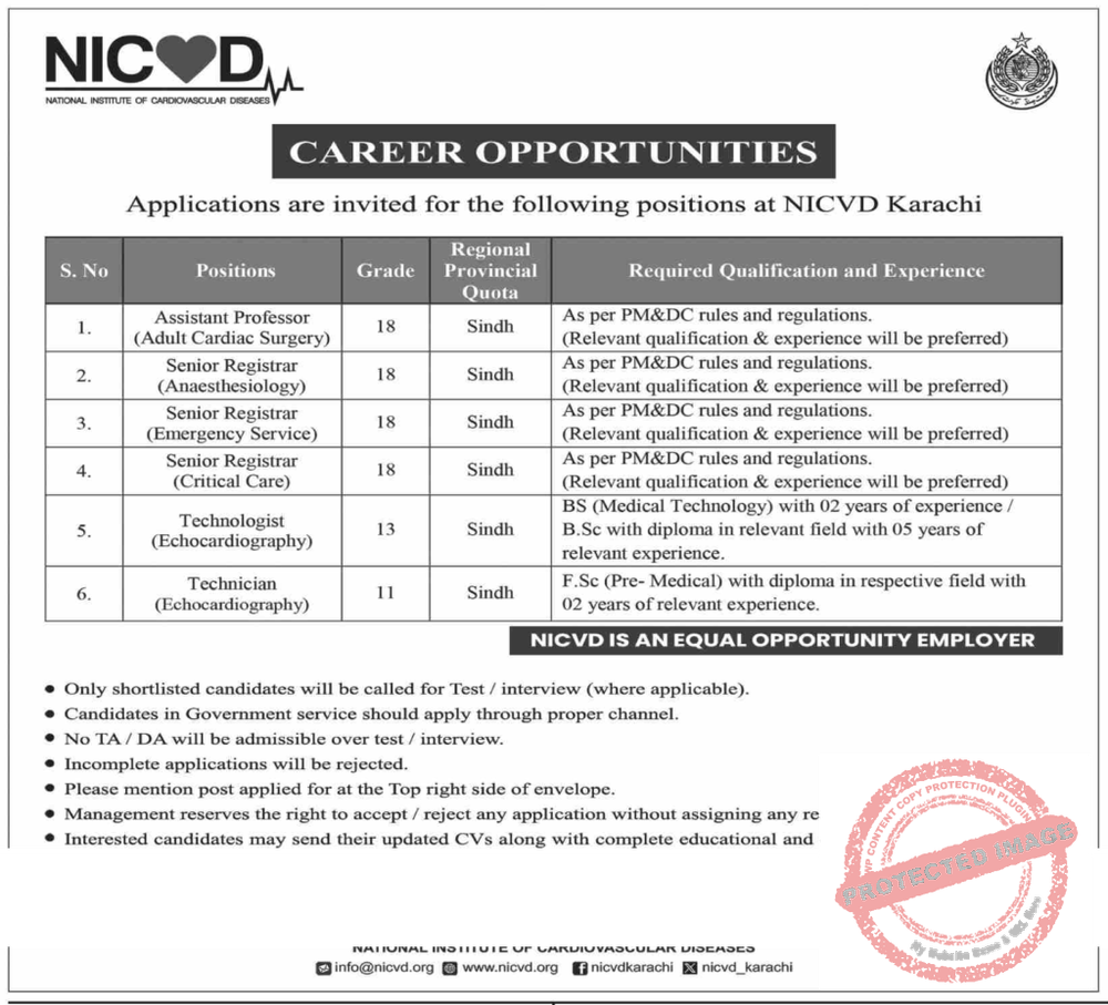 Job Opportunities at Health Department NICVD Sindh 2025 2 Job Opportunities at Health Department NICVD Sindh 2025