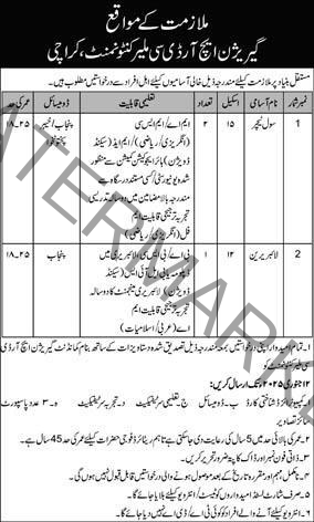 Positions at Garrison HRDC Malir Cantonment Karachi 2025 Today 2 Positions at Garrison HRDC Malir Cantonment Karachi 2025 Today