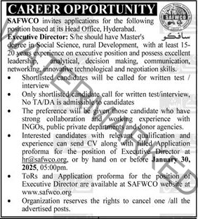 Jobs Opportunities at SAFWCO NGO Sindh 2025 2 Jobs Opportunities at SAFWCO NGO Sindh 2025